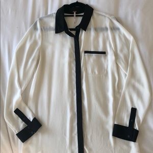 Free People Black & White Tuxedo Blouse - Medium